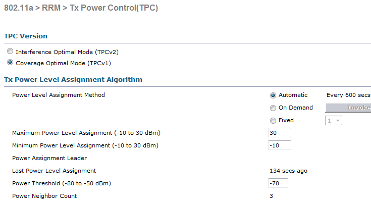 tx power level assignment wlc